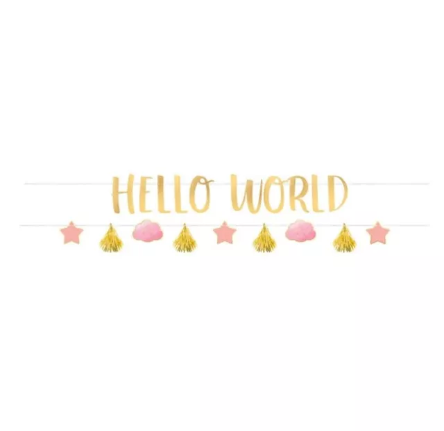 Banner Partygirlande Kette Hello World Oh Baby Girl Babyparty 2 Stück Neu Ovp