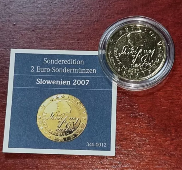 2007 - BRD 2 € Euro 1. Kursmünze Slowenien 24 Karat vergoldet incl. Zertifikat