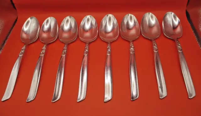 8 x Oneida Community South Seas Pattern Silver Plate Spoons 7.5" (19cm)