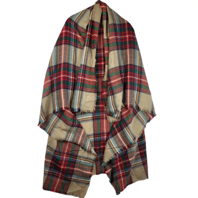 Modcloth Red Tan Plaid Large Scarf Wrap Blanket