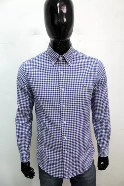 Ralph Lauren Camicia Uomo Taglia M Slim Chemise Shirt Manica Lunga Cotone Blu