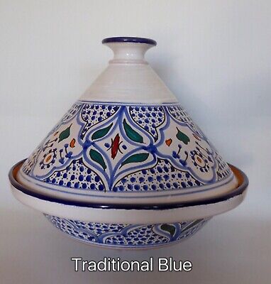 Olla de cocina/tagine tradicional de cerámica azul pintada a mano de 12