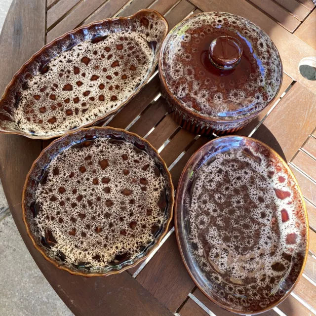 Fosters Studio Pottery Brown Honeycomb Drip Glaze Cornishware Kitchenware Lot