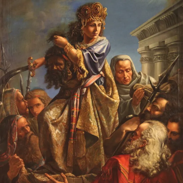 Pintura Judith y Holofernes firmada oleo lienzo cuadro antiguo del siglo XIX.