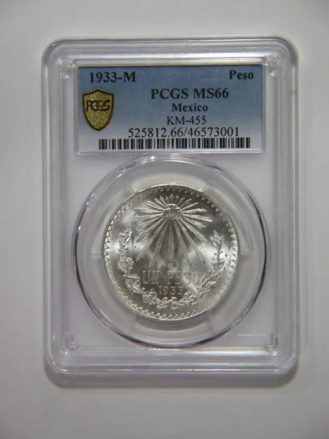 Mexico 1933 Un Peso Cap & Rays Pcgs Ms66 Superb Mexicanos Silver World Coin🌈⭐🌈