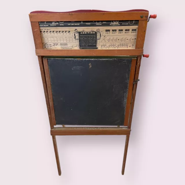 Antique Vintage Slate School Chalk Board Standing WWII ERA Scroll & Desk