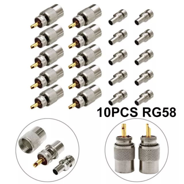 10 x PL 259 UHF-Stecker für 5 mm Kabel RG58 Antennen Verbinder Kupplung Adapter+