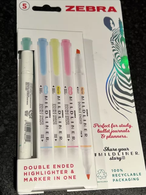 Zebra Mildliner Doppelend, fett fein, Marker Textmarker Stifte, 5er Pack