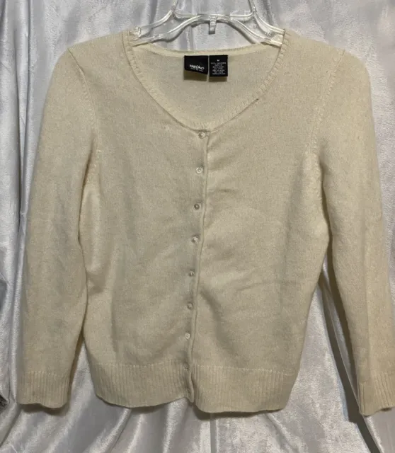 Massimo 100% Cashmere Button Up Cream Colored Cardigan Top Medium