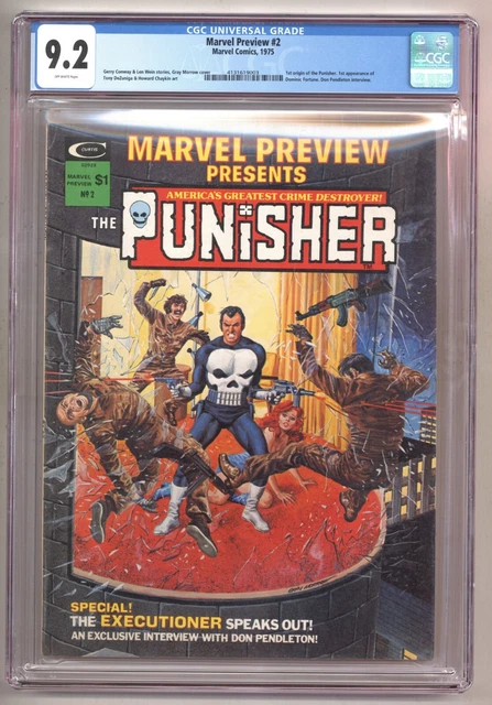 Marvel Preview 2 (CGC 9.2) Punisher origin! 1st Dominic Fortune! 1975 Comic Q899