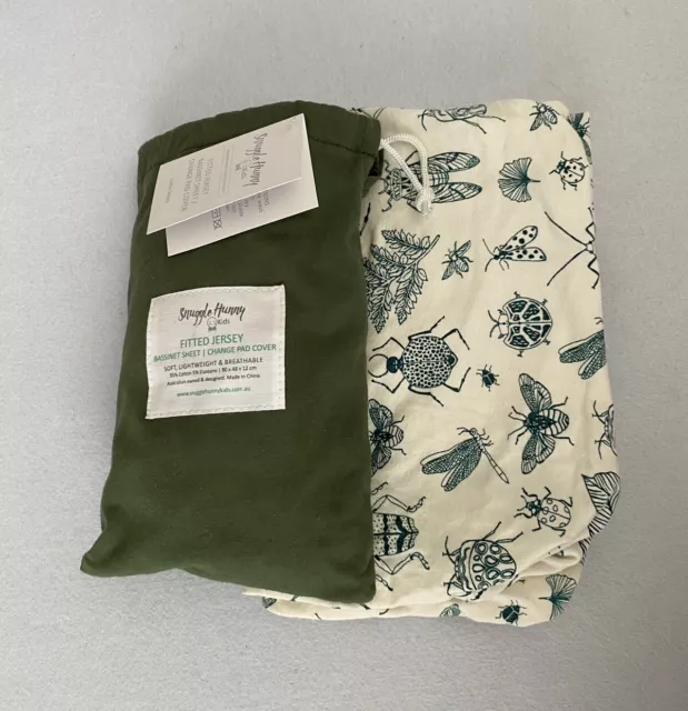 Snuggle Hunny Wilson And Frenchy Fitted Bassinet Sheets Green Bugs Insect 2x