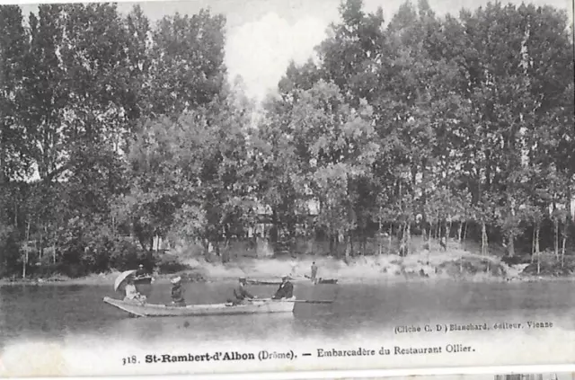CPA carte postale ancienne SAINT RAMBERT D 'ALBON restaurant Ollier barque