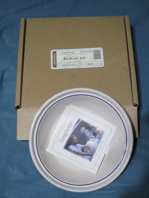 Longaberger Pottery Woven Blue / White 6 Inch Pie Plate Bowl Dish NIB
