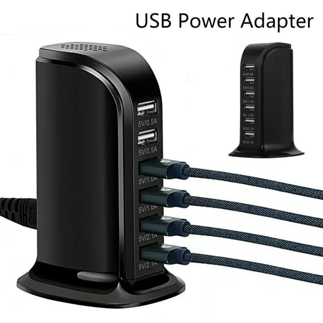 6 Port Multi USB Charger Station Desktop Fast Charging Hub Tower Adapter Travel