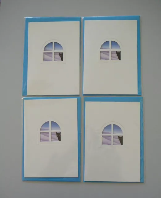 Four Individually Sealed Cat Cards - Blank Inside With No Greetings