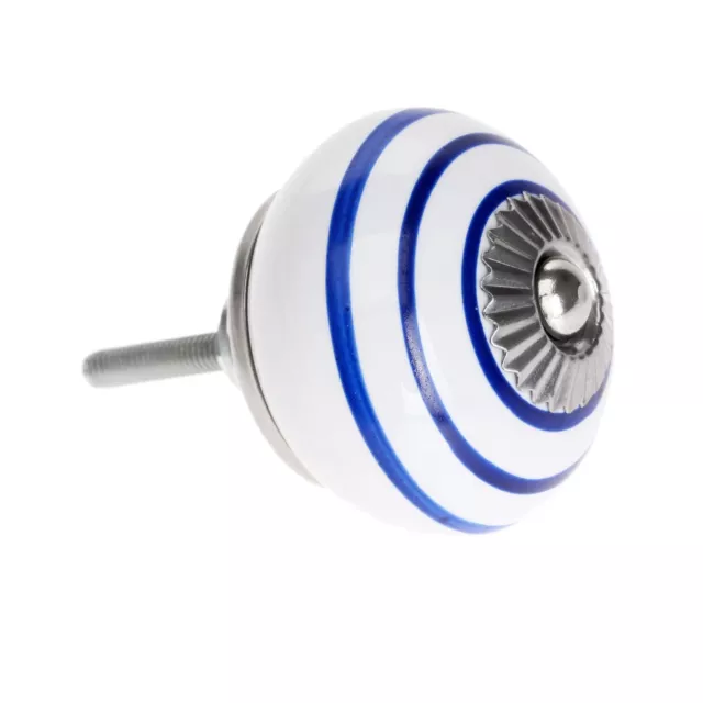 Stylist Navy Stripe Round Ball Door Cupboard Cabinet Wardrobe Pull Knobs Handles