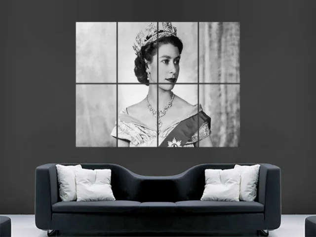 Queen Elizabeth Poster Vintage Iconic Print Black And White Large Wall Picture