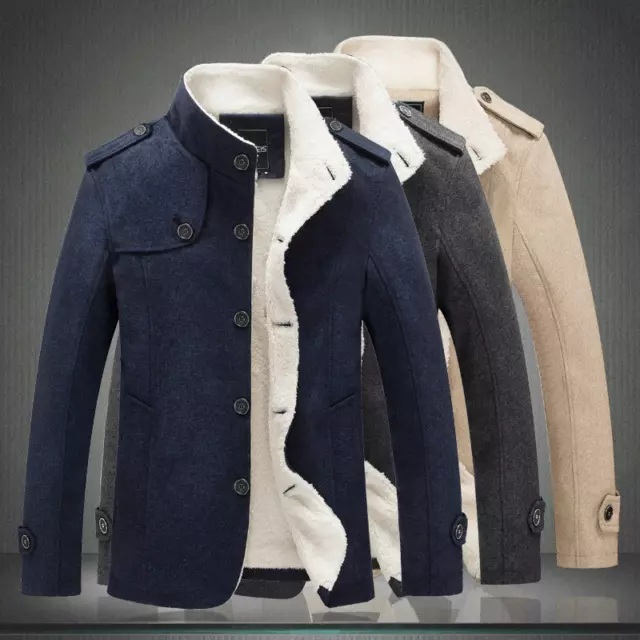Mens Boys Casual Wool Jackets Pea Coat Winter Warm Trench Overcoat Outwear Size
