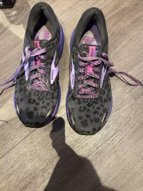 Brooks Ghost 14 Womens Uk Size 6  Shoes Purple Leopard Running Walking Gym