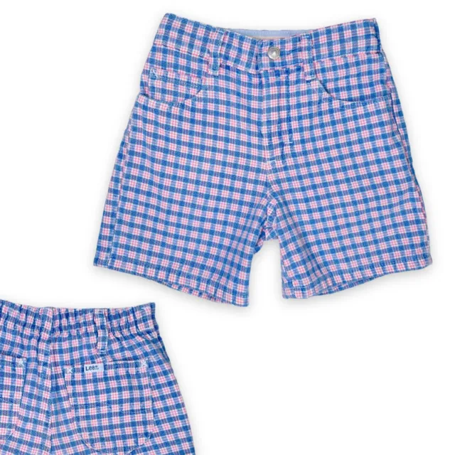 Vintage Lee Girls Pink Blue Plaid Elastic Waist Shorts Bottoms 5 - 6