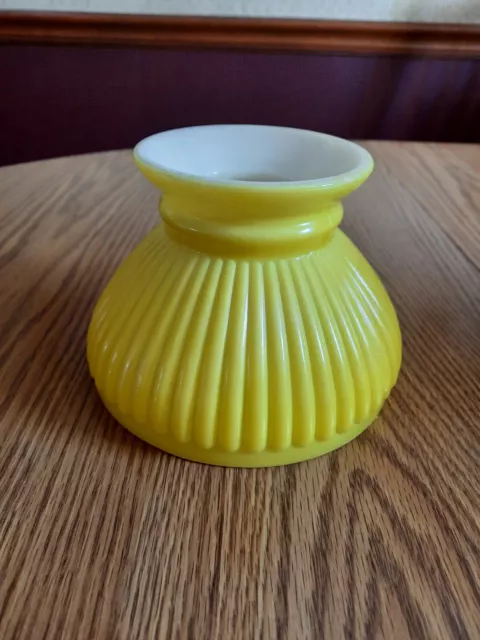 Vintage Yellow Cased Milk Glass Ribbed Student Hurricane Oil Lamp Shade 5.75"
