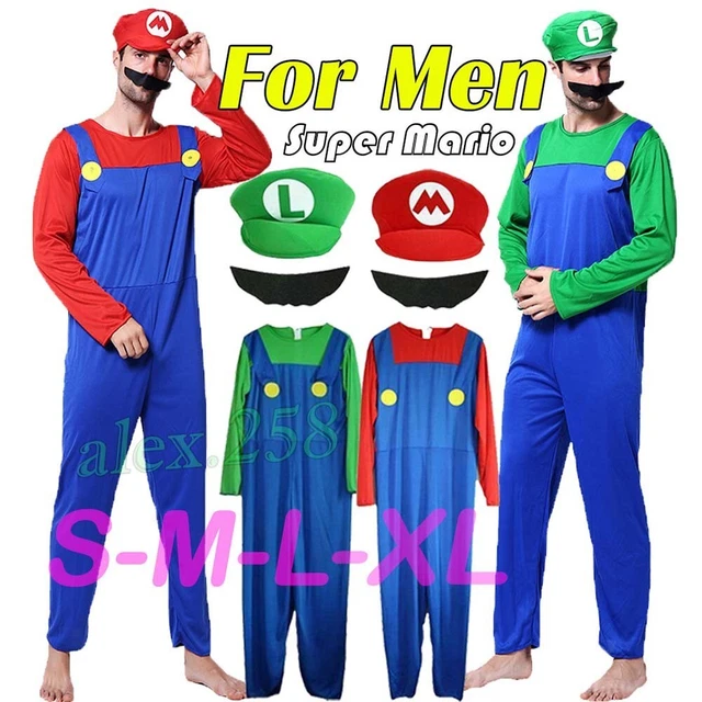 Mens Mario & Ladies Luigi Couples Costume Set – 80s Plumber Fancy Dress + Moustache - View #3