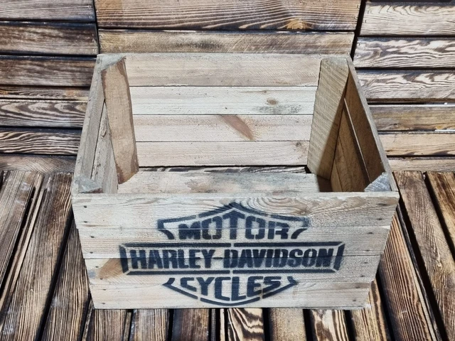 Harley Davidson Rustico Scatola Di Mele In Legno Tronco - Uomo Grotta / Capannone