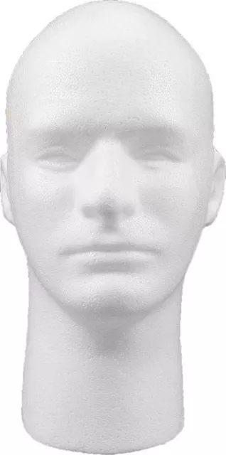 White Styrofoam Head Male Face Model Foam Mannequin Stand Form Man Display 12"