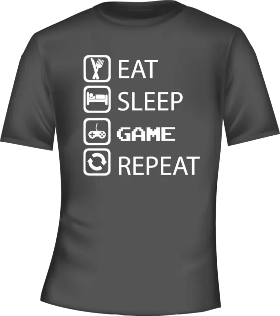 T-Shirt Da Uomo Eat Sleep Game Repeat Ottimo Regalo Di Natale, Papà Compleanno L@@K!