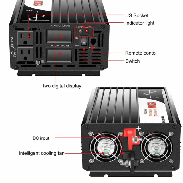 Pure sine wave CNSWIPOWER1500w 24v to 120v dc to ac converter power inverter car 2