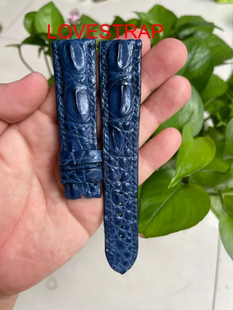 22mm BLUE GENUINE ALLIGATOR CROCODILE HORNBACK LEATHER SKIN WATCH STRAP BAND