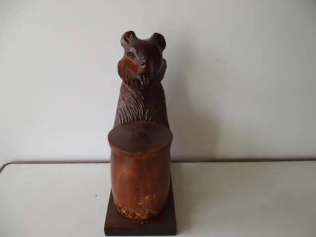 German Black Forest Hand Carved Bear with honey pot