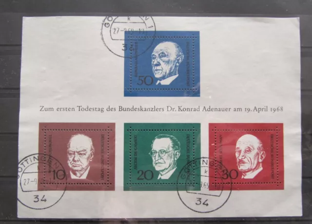 BRD Briefmarken 1968 Block 4 1. Todestag Konrad Adenauer gestempelt