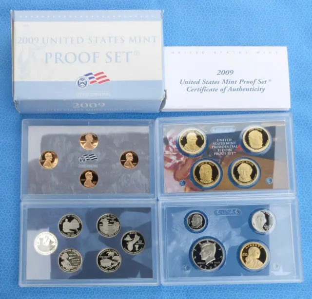 2009 US Mint Proof Set, Cent, Kennedy, Dollar, 18 Clad Proof Coins, Toned Cents