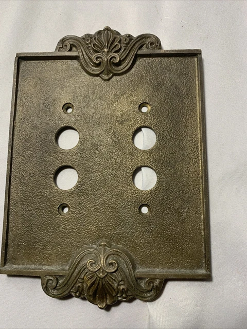 VINTAGE PUSH BUTTON CAST BRASS Double SWITCH PLATE
