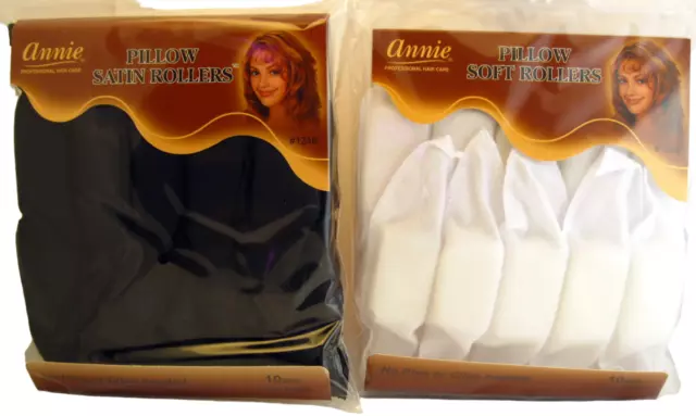 Annie Black  Satin & White Pillow Soft Hair Rollers - 10 Pcs. (1246 & 1248)