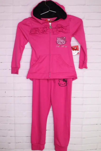 Hello Kitty Girls Size 4 Hoodie Pants Pink 2pc Outfit Set Rhinestone Long Sleeve