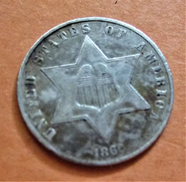 NICE!!  1860 3 CENT SILVER  Coin . TYPE III, RAW, UNCERTIFIED EF