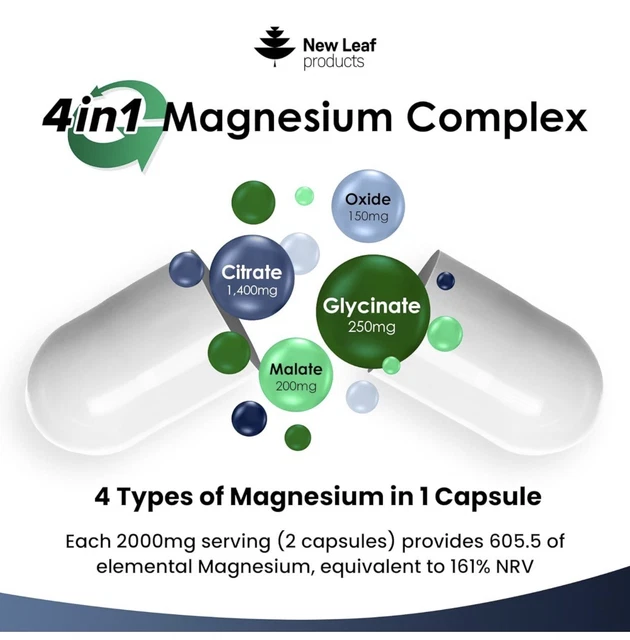 MAGNESIUM GLYCINATE 4IN1 Complex 2000mg High Strength Magnesium