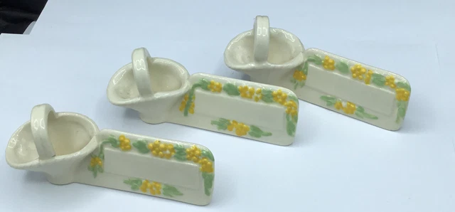 Cesta de cerámica de colección lugar mesa floral tarjetas pintadas a mano X 3 Duncan 1978