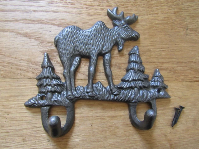 Cast iron vintage rustic Reindeer scarf coat key hook rail hanging peg hanger