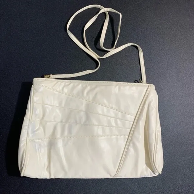 Vintage White Cream Vegan Leather Clutch Shoulder Bag Special Occasion Purse