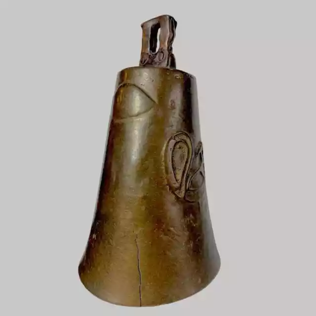 Antique Bronze Bell Raised Bird Evil Eye Hand Forged Iron Clapper Camel READ