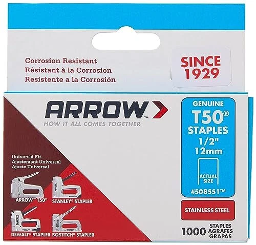 508SS1 Heavy Duty T50 1/2-Inch Stainless Steel Staples for Upholstery, Constr...