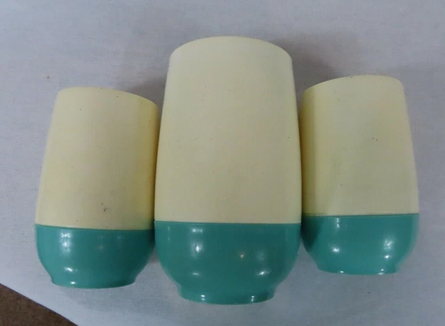 3 Vintage MCM Vacron Bopp Decker Blue and White Plastic Cups As Is 3 Vintage MCM Vacron Bopp Decker Blue and White Plastic Cups As Is