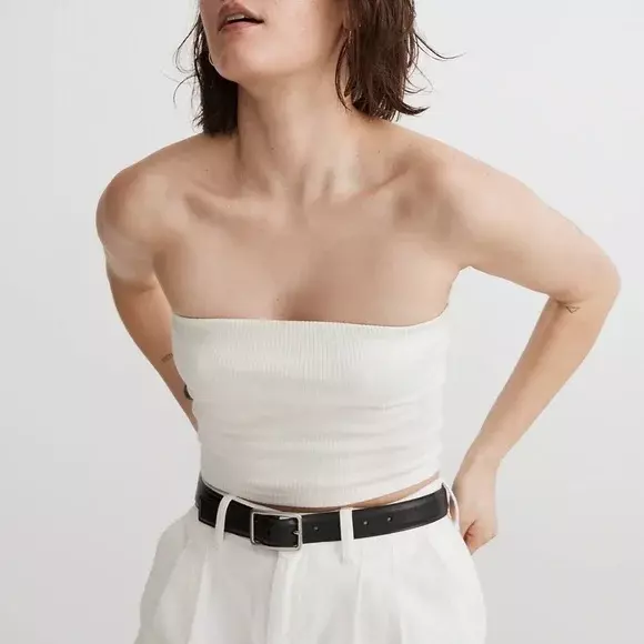 Madewell Crop Tube Top in Sleekhold Ivory Small NWT Ribbed Strapless Basics