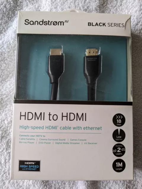 SANDSTROM Black Series High-speed HDMI to HDMI Cable with ETHERNET 1 Metre - NEW