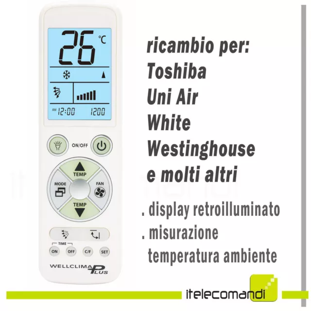 TELECOMANDO CONDIZIONATORE CLIMATIZZATORE Toshiba Uni Air White Westinghouse