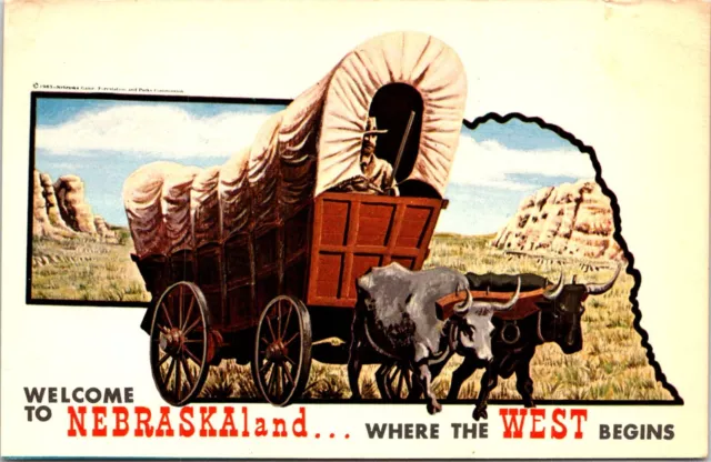 Postcard 1968 Conestoga Wagon Oxen Pulled Old West Nebraska D28