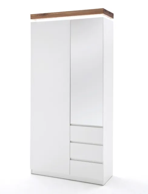 Garderobenschrank Romana 1 matt weiß 91x198x38 cm  LED Kleiderschrank Garderobe